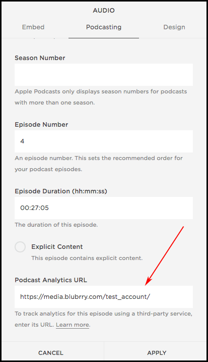 Squarespace Podcast Analytics URL field